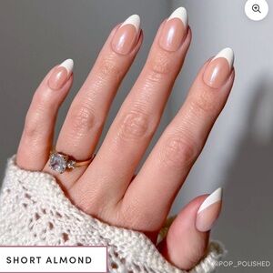 Press-On Short Almond Nails in White Tip